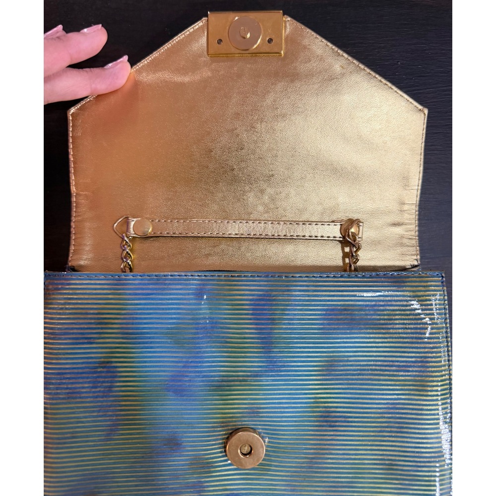 Vintage Y2K Timothy Hitsman Vintage Iridescent Striped Clutch Bag w/GChain Strap - Picture 2 of 5